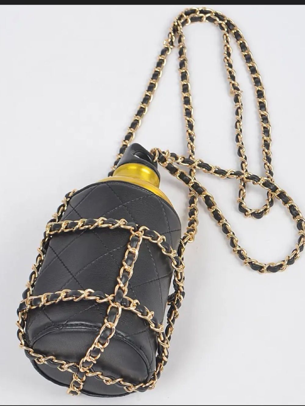 Woven Chain Crossbody Bottle Holder - with Aluminum Bottle Gold/Black NWOT - Picture 3 of 7
